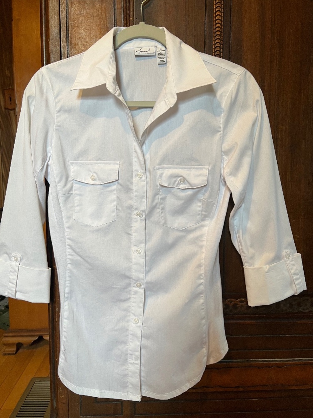 Zac & Rachel Ultimate Fit Woven + Knit Button Down Blouse - White - Size Small